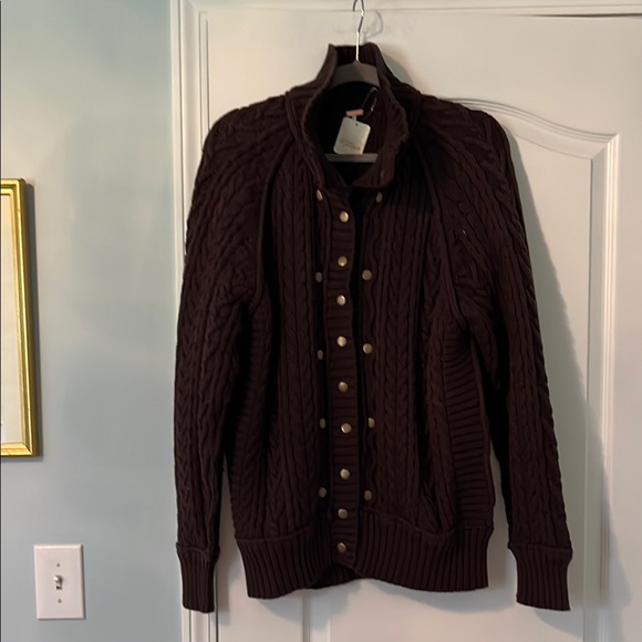 NWT We The Free People Brown Cotton Classic Cable Cardi Sz Medium - Picture 5 of 16
